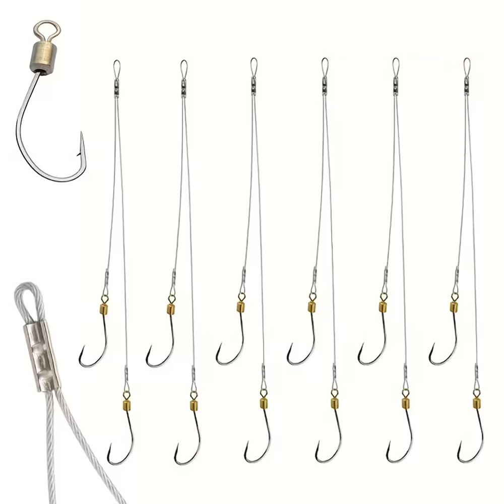 Stainless Steel Wire Double Hook Fishing Rig with Ring, Anti-Bite Steel Wire, Anti-Tangle Hook, Various Models