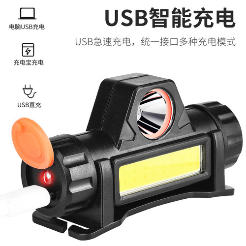 Cross-border headlamp mini led strong light charging head-mounted flashlight with magnet COB dual light source outdoor fishing sensor