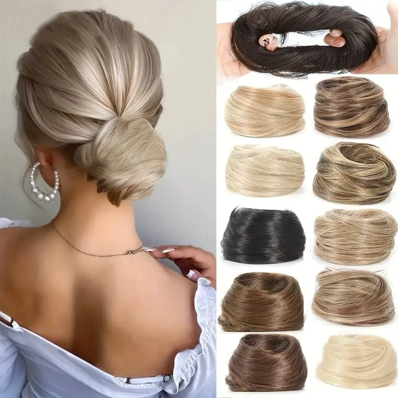 European and American Wig Bun Hair Tie Straight Hair Hair Ring Bun Wig Natural Fluffy Curly Hair Cross-Border Wig for Women