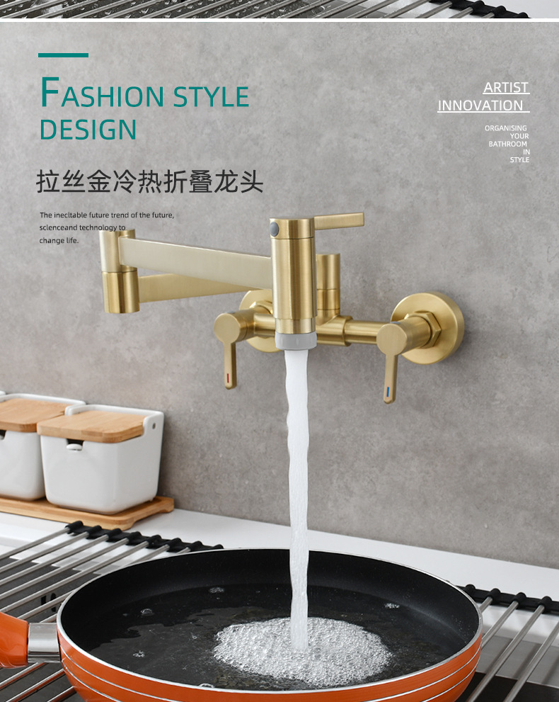 Square three-switch hot and cold basin faucet, wall-mounted kitchen folding mixing valve faucet, bathroom basin faucet undefined