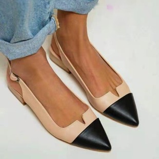 2024 Spring and Summer New Women's Shoes Pointed Toe Flat Shoes Color Matching 40-43 Large Size Women's Shoes Low Heels