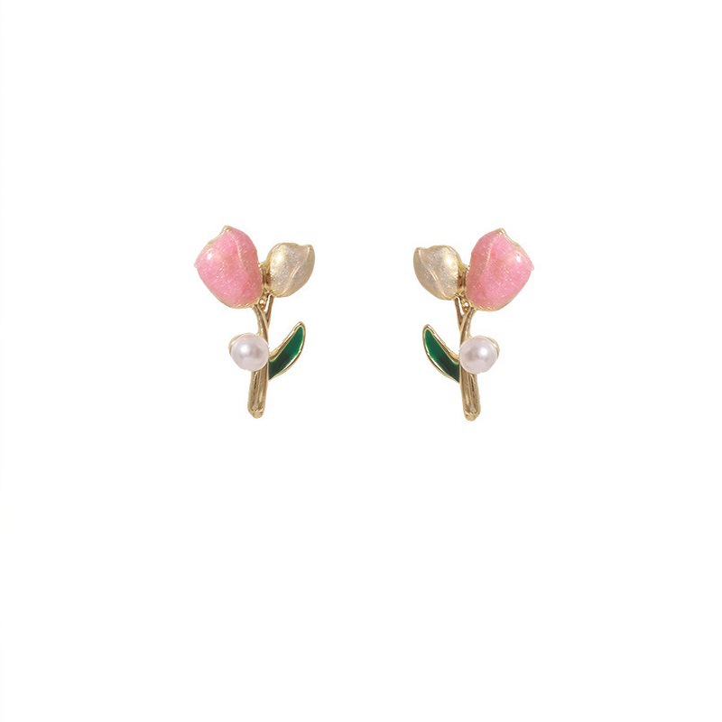 925 silver needle tulip flower stud earrings women‘s high-grade personality all-match minority fashion bow earrings wholesale