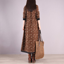 加绒连衣裙2025新款复古文艺收腰显瘦加厚碎花棉麻打底a字裙冬女