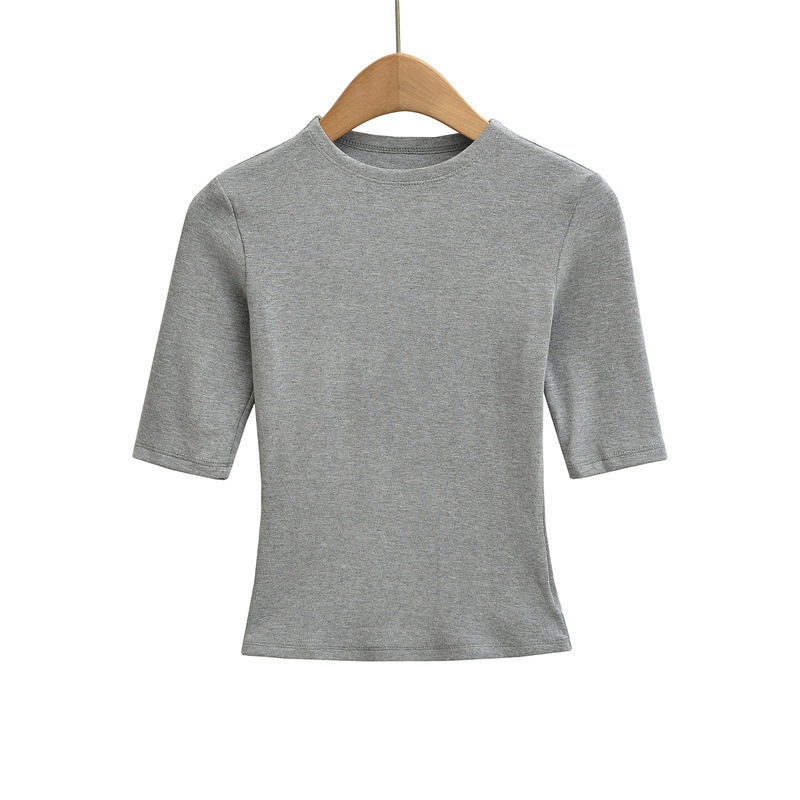 Women's Round Neck Mid-Sleeve T-Shirt 2026 Summer New Basic Wide Elastic Slim-Fit Short Base Top Women's Round Neck Mid-Sleeve T-Shirt 2026 Summer New Basic Wide Elastic Slim-Fit Short Base Top
