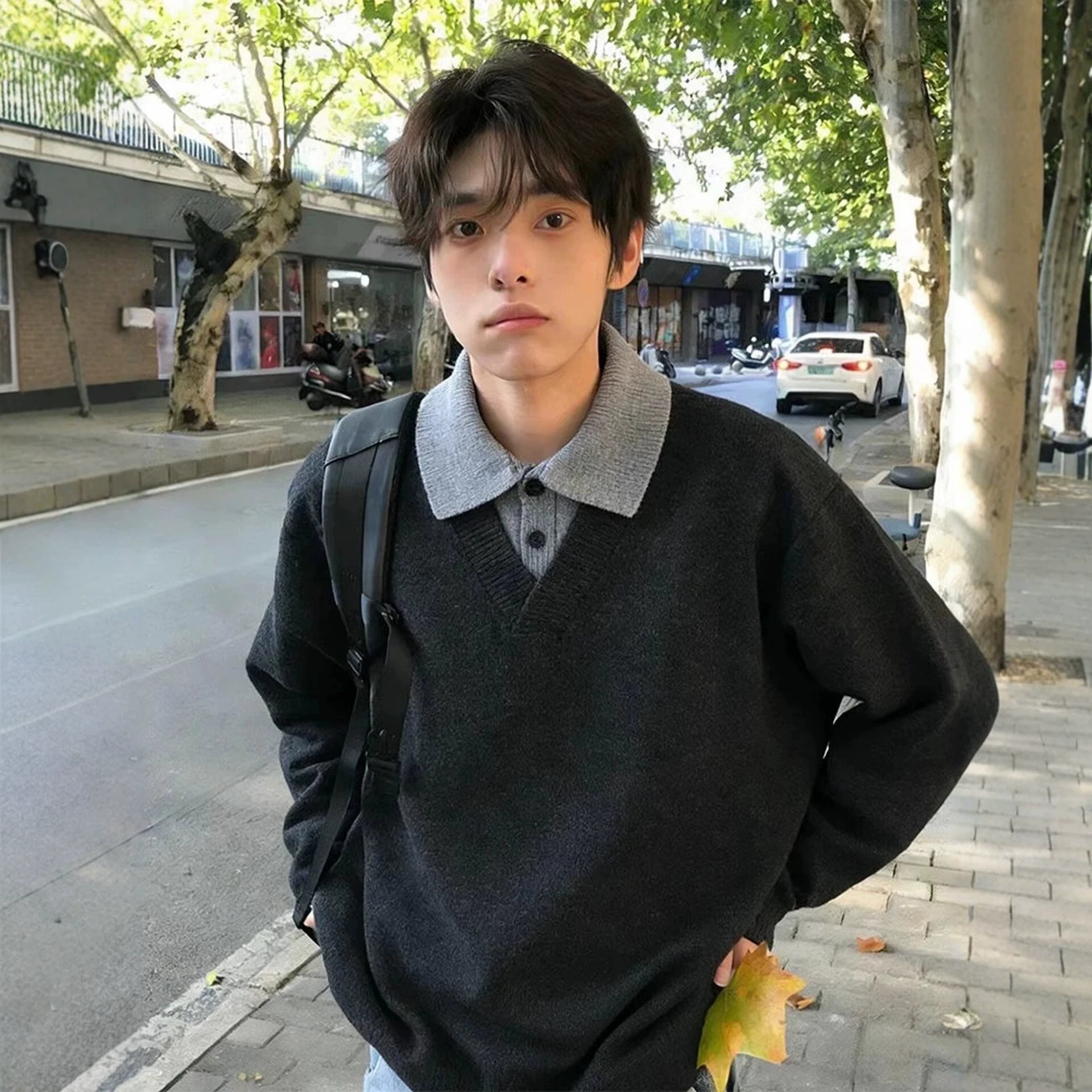 Source Manufacturer Fake Two-Piece Sweater Winter Trendy Brand Warm Collared Knitwear Couple Shirt Jacket Dropshipping