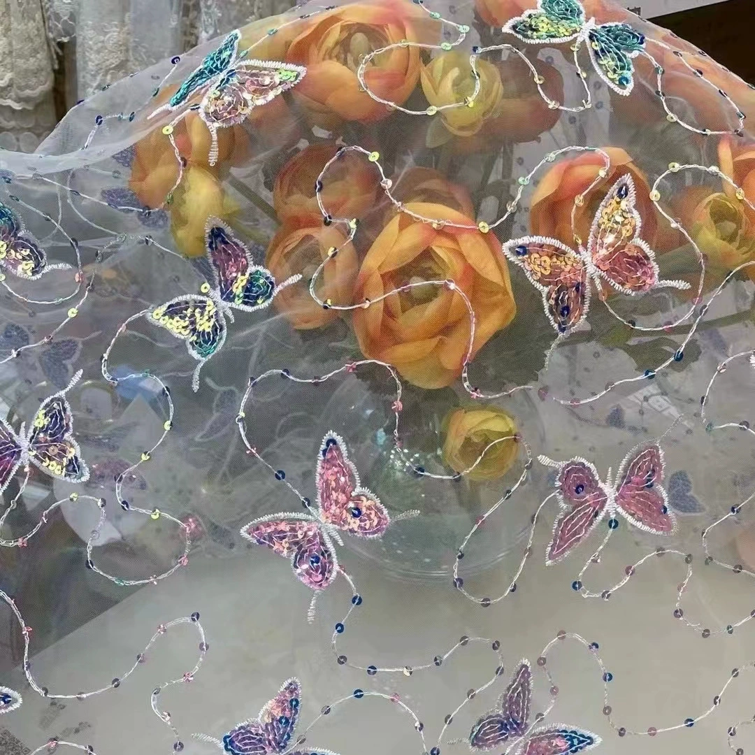 Сеточка бабочки, ткань, классическое кружевное платье, вышивка