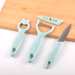 Manufacturer's stainless steel three-piece set: peeler, fruit scoop, fruit knife, bottle opener, home gift set