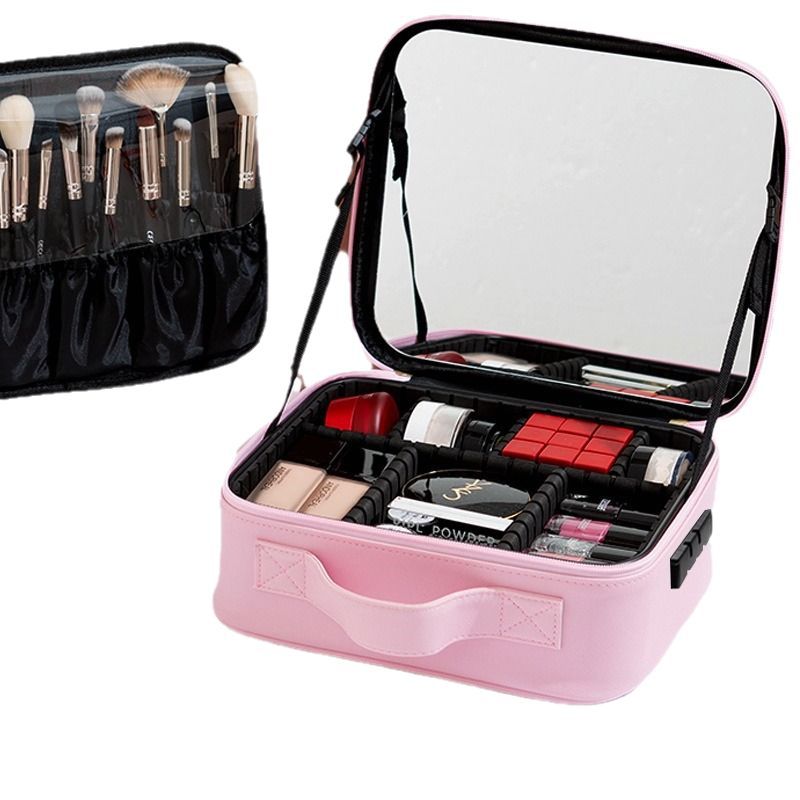 Wholesale Leather Cosmetic and Skincare Storage Bag with Led Mirror, Portable Travel Storage Box Bag with Led Mirror Model