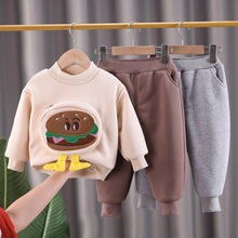 男女童秋冬可愛套裝2022新款小童卡通洋氣兒童寶寶加絨加厚兩件套