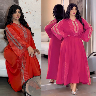 AB372 2025 فستان صيفي نمط جديد صناعة يدوية ثقيلة الماس الساخن لامعة موضة جلابية فستان سهرة