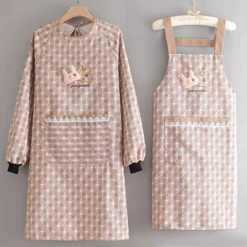 Холст с длинными рукавами фартук крышка куклы геометрический кролик водонепроницаемый, противообрастающее и износостойкое взрослый новый стиль приготовления рабочей одежды женский