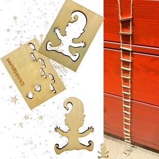 Cross-Border New Product Amazon Popular Home Decoration Pendant Dwarf Template Christmas Elf Footprint Wooden Crafts