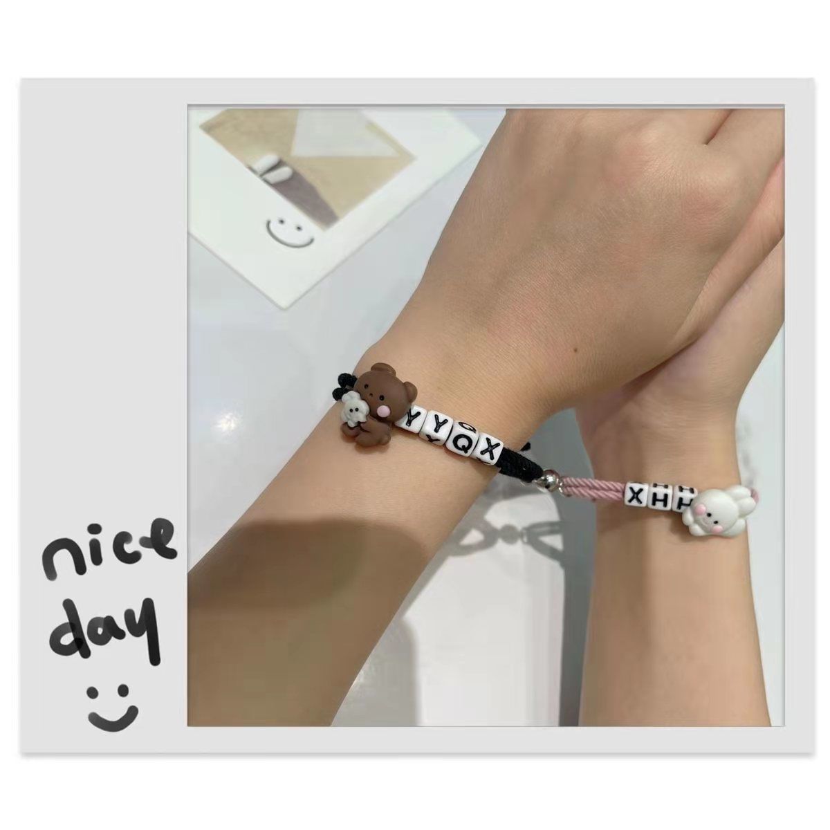 Nailed Couple Induction Bracelet for Long-Distance Relationship, Small Rubber Band, Leather Case for Boyfriend, Best Friend, Student Gift