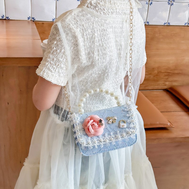 Nueva moda para niños bolso cuadrado bolso princesa de estilo extranjero bolso de cadena de flores para niñas bolso de hombro
