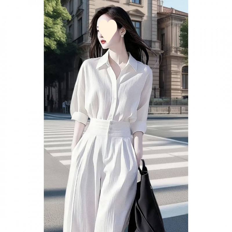 職場通勤スマート気質婦人服2025春夏新作高級白シャツカジュアルパンツ2点セット|undefined