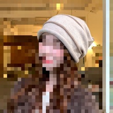 帽子女冬季保暖卷边毛线堆堆帽大头围显脸小针织时尚包头帽男春秋