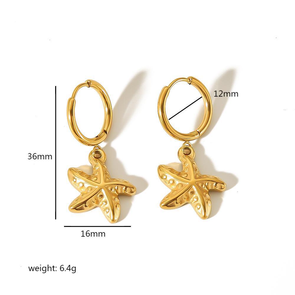 304 Stainless Steel Material 1 Pair Marine Style Simple Style Starfish Snails Shell Plating 304 Stainless Steel 18K Gold Plated Drop Earrings