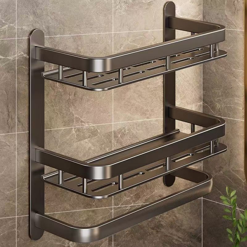 Gun Gray Bathroom Storage Rack, Multifunctional No-Drill Towel Rack, Wall-Mounted Storage Organizer 725