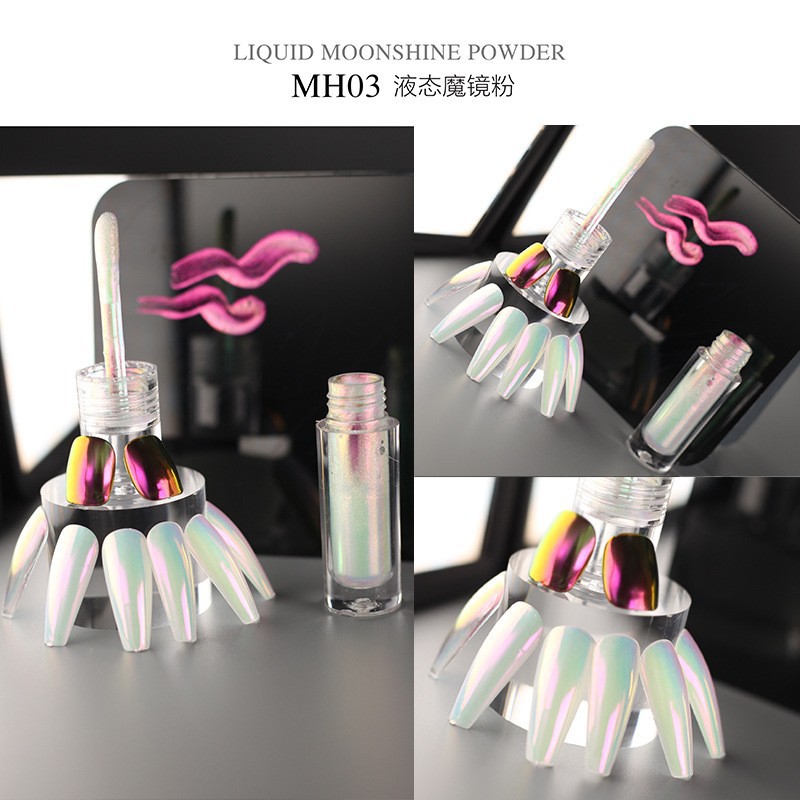 Nuevo arte de uñas de Venta caliente Aurora líquido polvo de espejo mágico polvo no volador líquido espejo de harina polvo de hadas arte de uñas líquido mágico