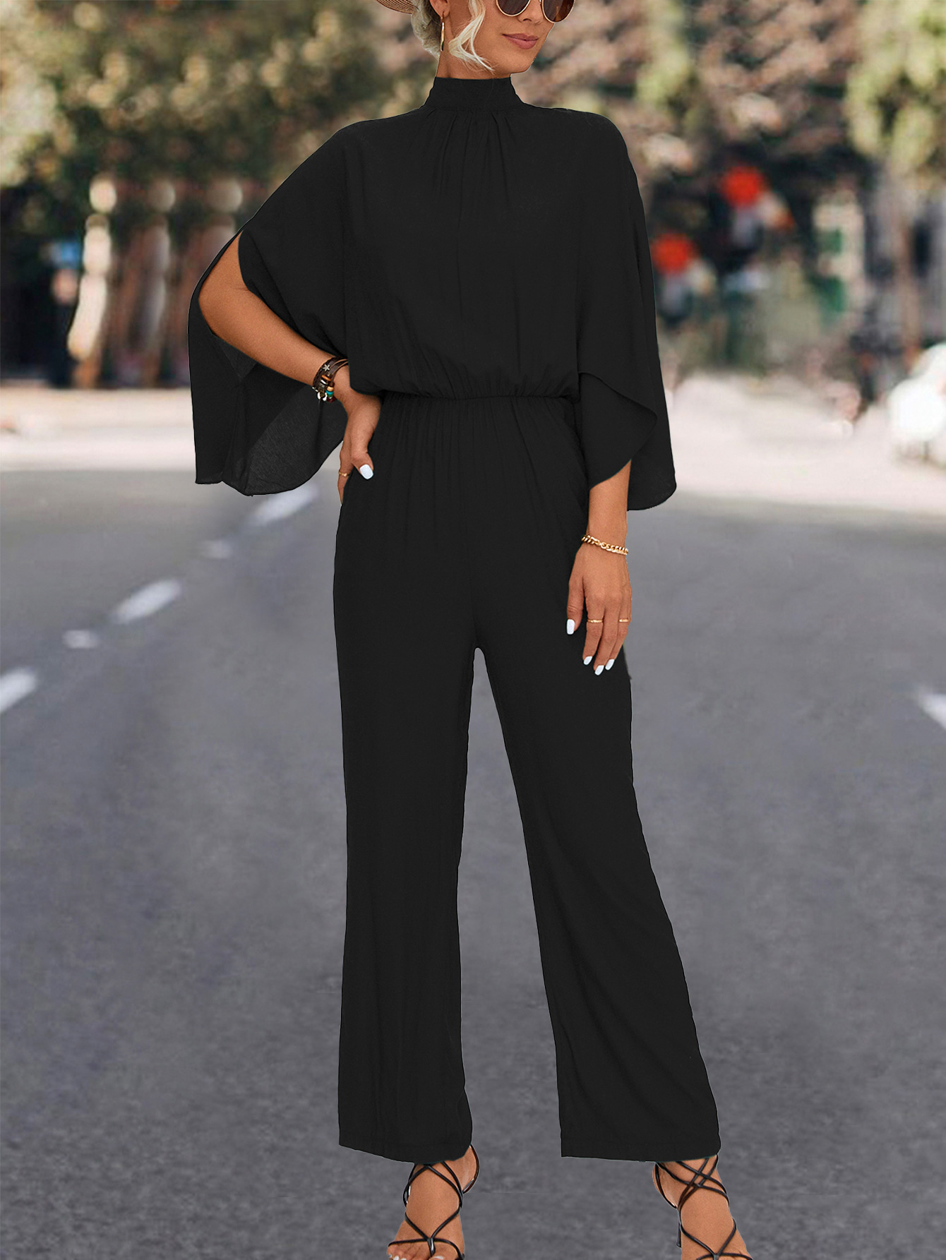 Spring Summer Women Clothing Stand Collar Jumpsuit