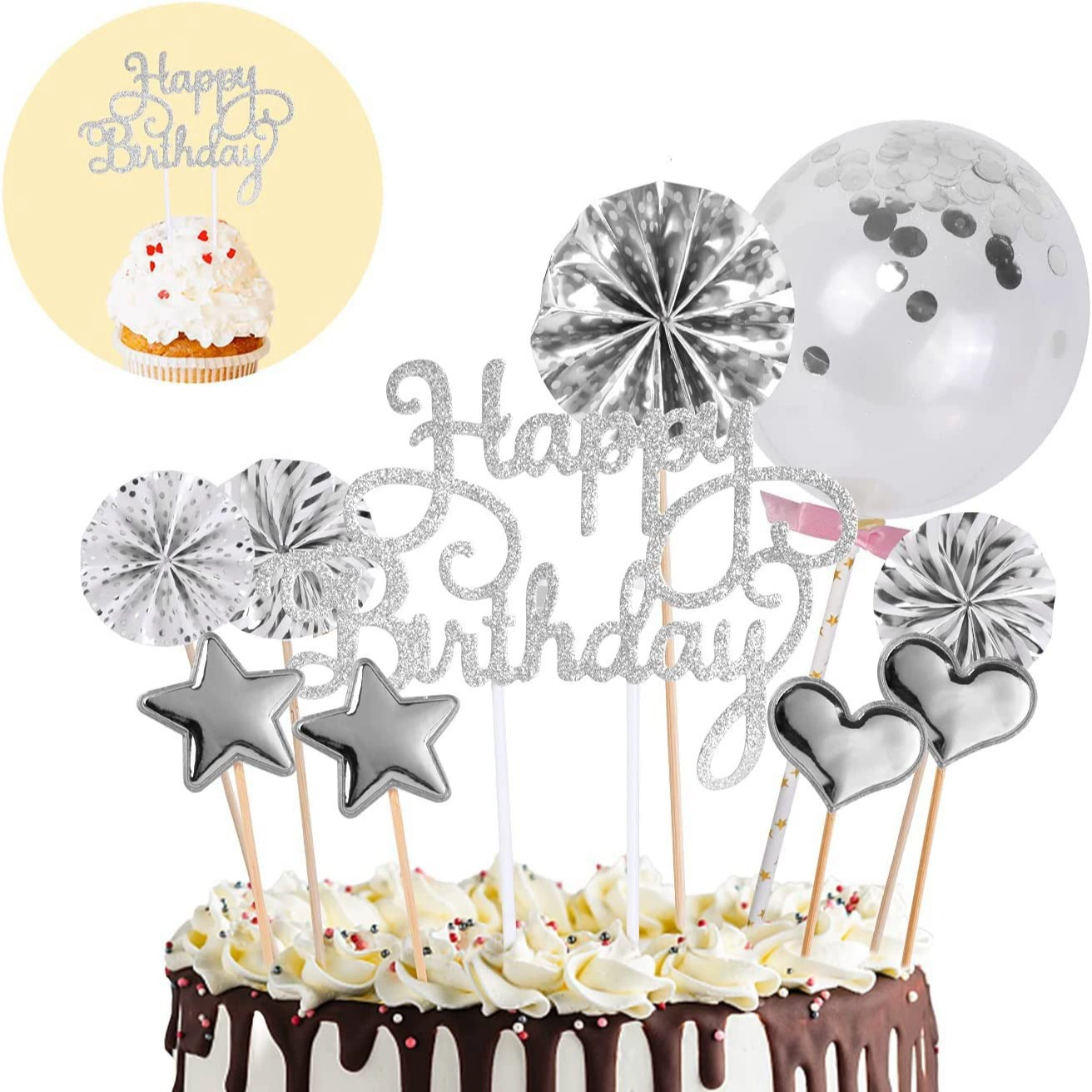 Золотой лук-шалот бумажный веер звезды любви с днем рождения английский буква блеск торт декоративный набор флажков