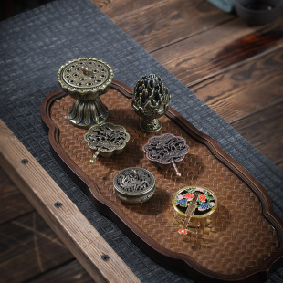 Copper gourd incense insert nine-hole incense holder mini creative Japanese water drop hidden line incense antique small incense burner lotus stove accessories