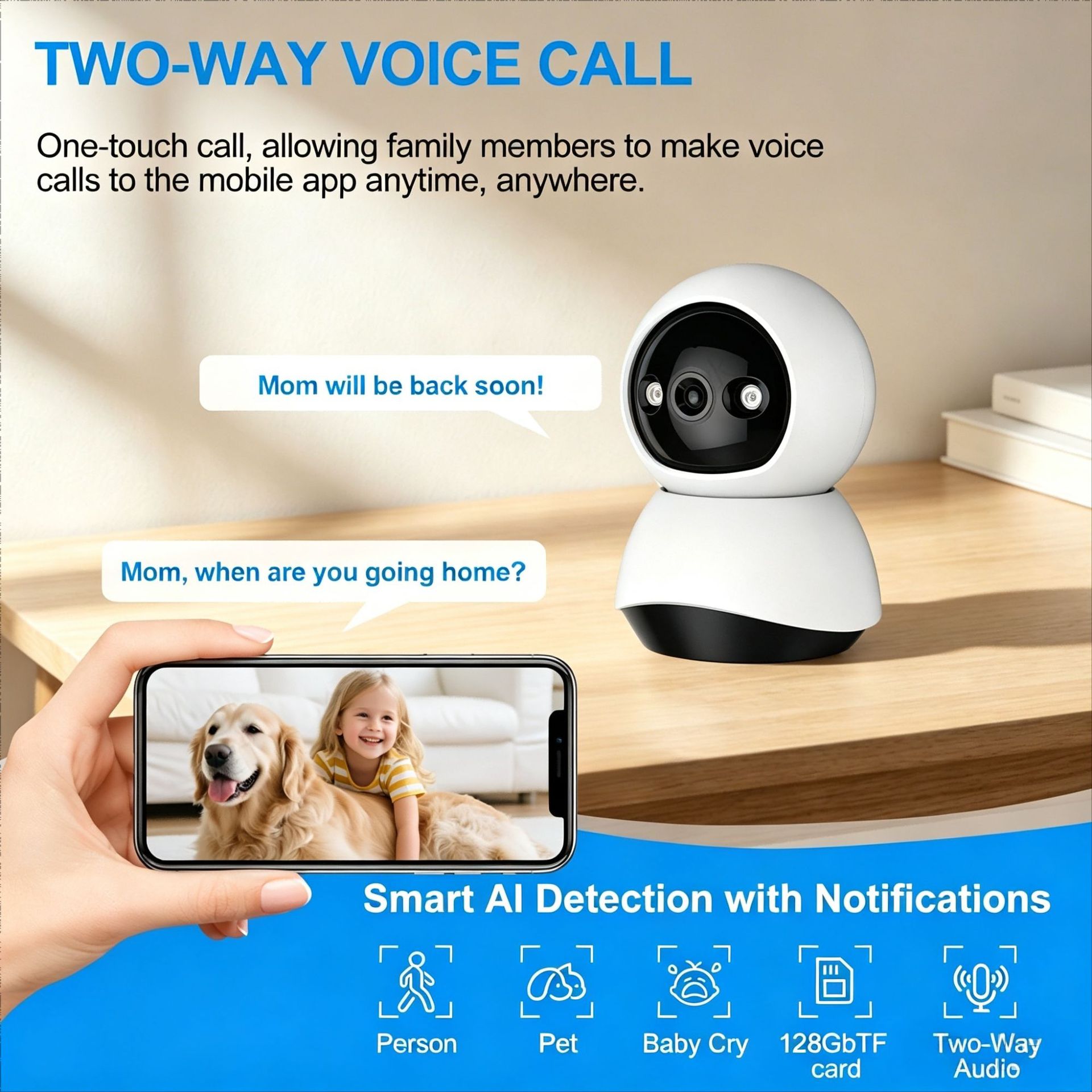 Tuya HD Surveillance Camera Plug-in Home Security Smart Phone Remote Control Wireless Network Indoor No Blind Spots WiFi