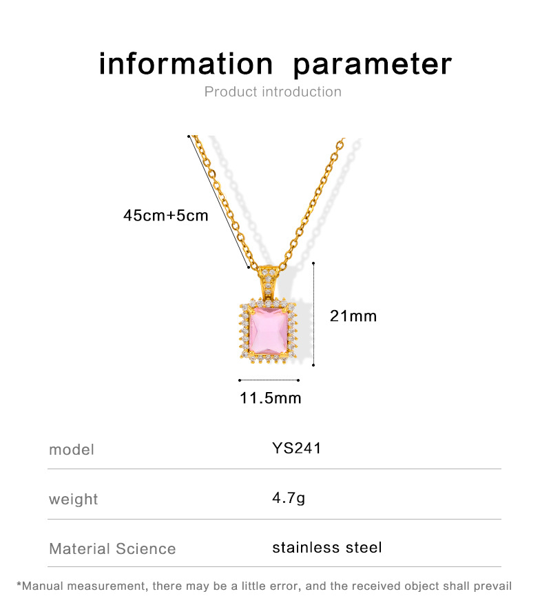 Fashion Square Stainless Steel Plating Inlay Zircon Pendant Necklace 1 Piece