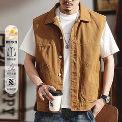 アメリカのレトロなファッションブランドの個性的なデニムの馬甲の男性のゆったりとしたキャンプの屋外の多ポケットの工装の男性の馬甲のコート