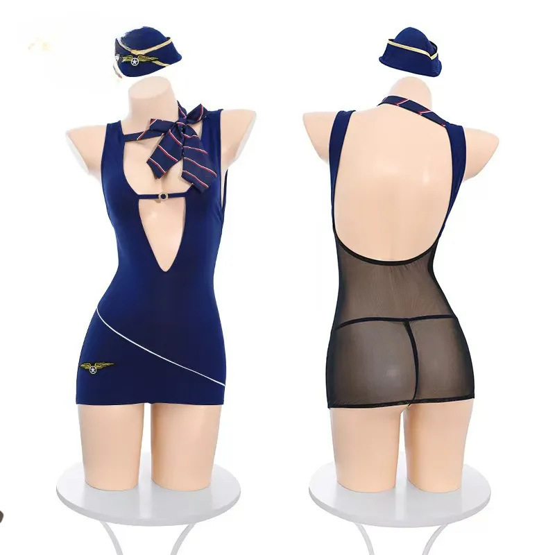 Ruyue Private Flight Attendant Service Hip Skirt Suit See-Through Naked Buttocks No Need to Take Off Sexy Intimates Sexy Pure Desire Uniform for Women