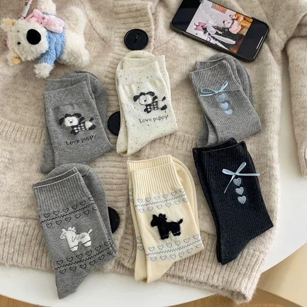 boneless socks children's japanese style girly bowknot mid-tube socks spring and autumn cartoon cute pony loose cotton piled socks