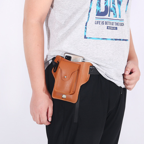 Retro pu leather belt mobile phone waist bag men's mobile phone bag motorcycle rider vertical cigarette key bag wholesale