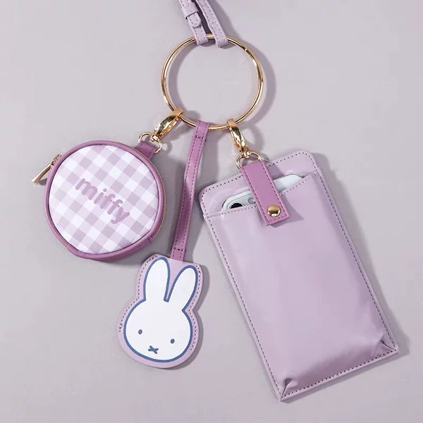 Japanese Style Miffy Rabbit Mobile Phone Bag Three-Piece Set Creative Cute Cartoon Coin Purse Keychain Multi-Purpose Crossbody Bag