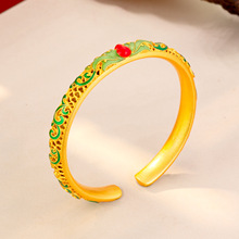 新中式越南沙金珐琅彩葫芦手环女士复古高级感开口手镯饰品批发
