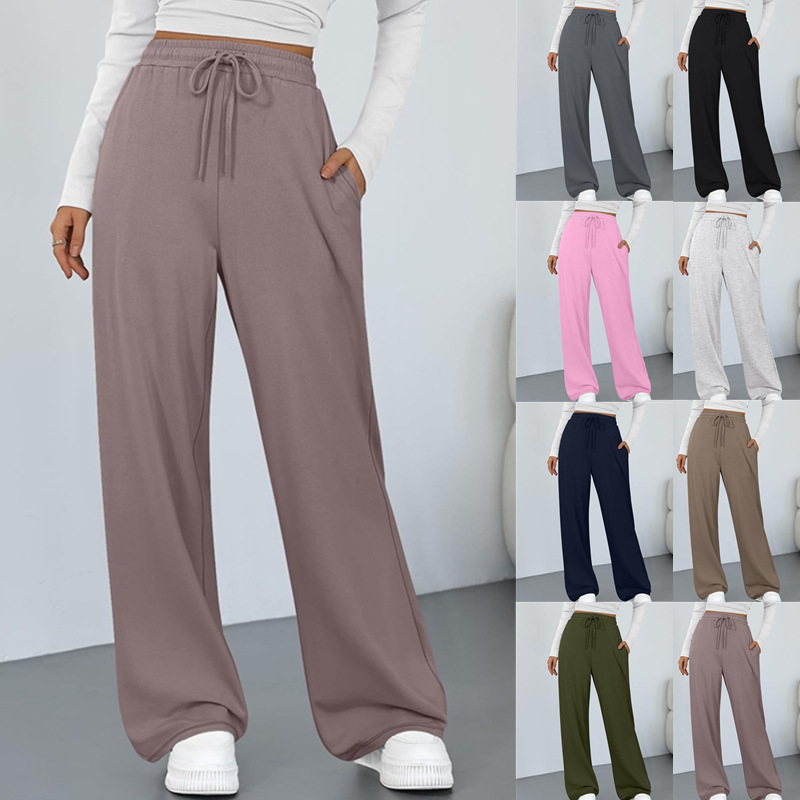 2026 Amazon Cross-Border Trade Wide-Leg Sports Pants High-Waisted Loose Drawstring Joggers with Pockets Sweatpants