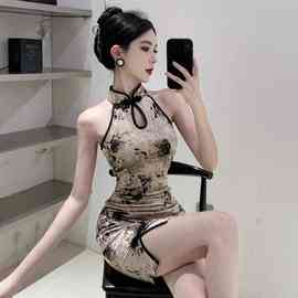 新中式改良旗袍小个子150cm显高辣妹性感无袖修身包臀气质连衣裙