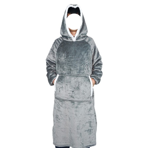 European and American Style Long and Thick TV Blanket, TV Throw, Extended Robe, Couple and Parent-Child Home Suit, Hooded Pajamas