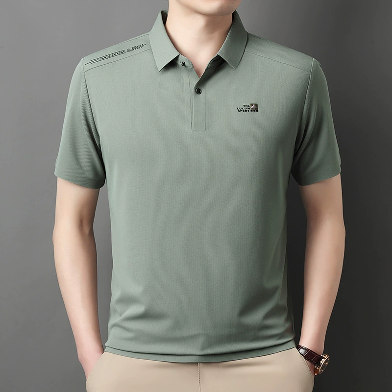 Прямая трансляция трансграничная рубашка поло для мужчин летом новый бизнес повседневная мужская одежда с ледяным шелком и лацканом футболка с короткими рукавами
