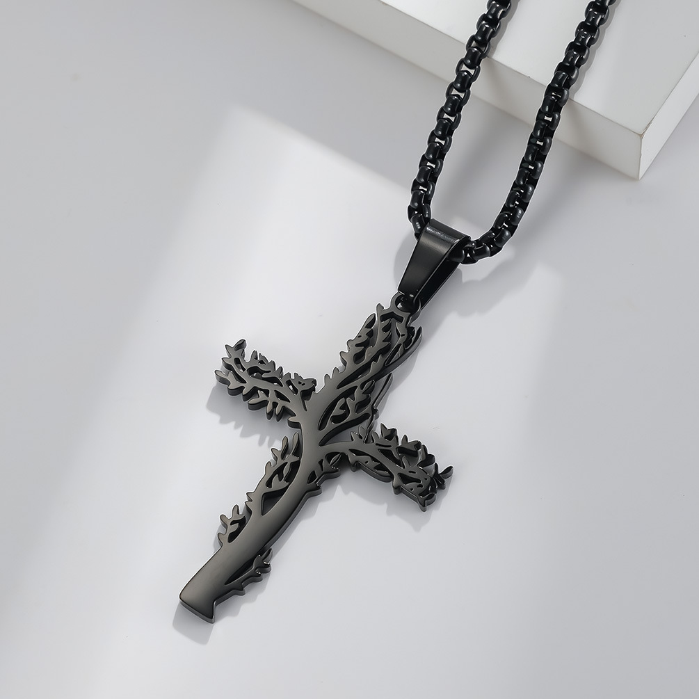 Fashion Lucky Tree Cross Male And Female Wear Pendant Stainless Steel Necklace display picture 3