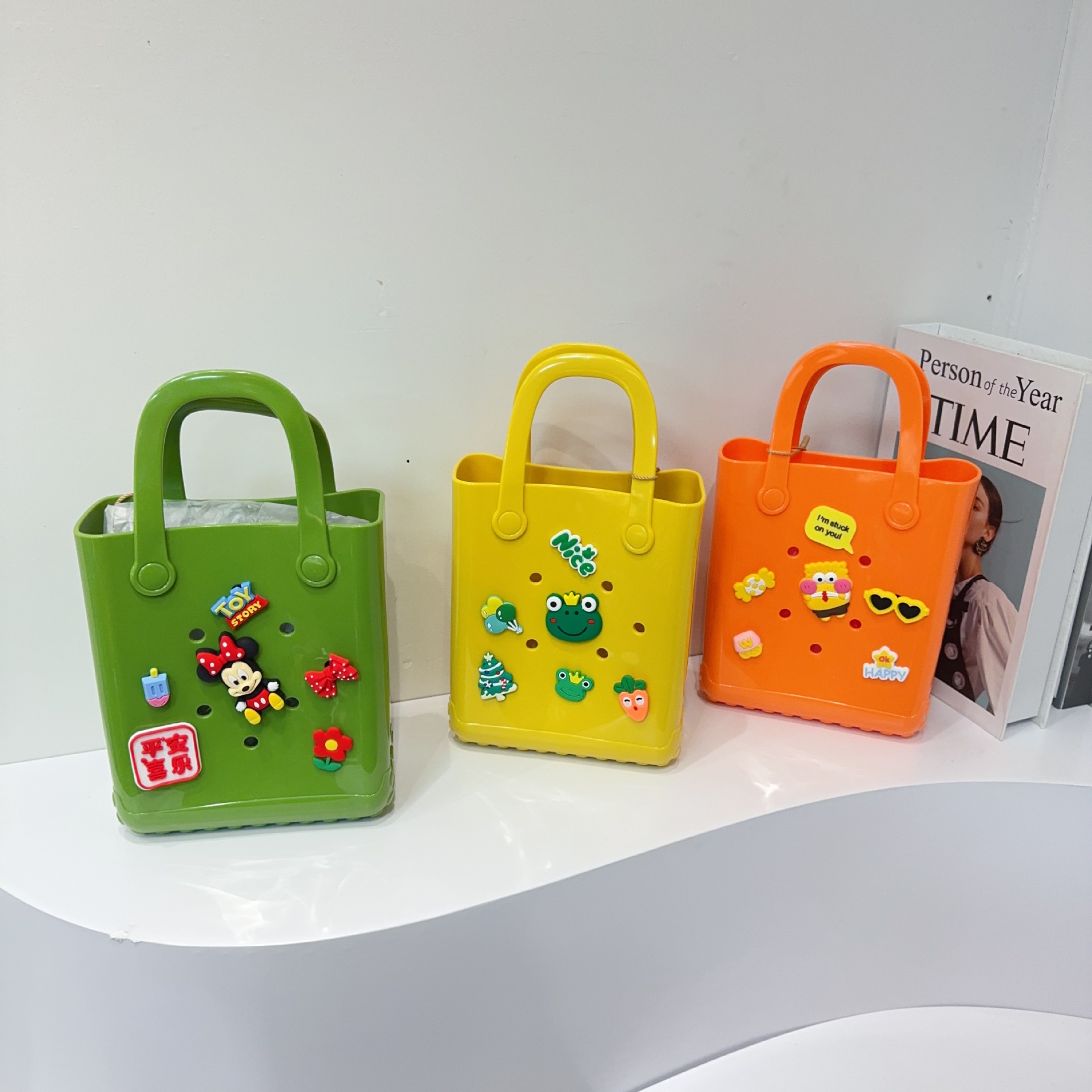 Jelly Bag 2025 New Cross-border DIY Hole Bag, Cartoon Doll, Children's Bag, Beach Baby, Toiletries and Vegetable basket bag Specification drawing