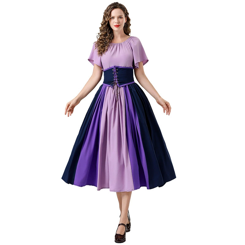 Retro dress, fitted brace, small princess costume, skirt, evening dress, European style, open shoulders