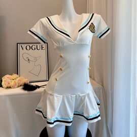 蕾丝绽放【甜御学妹】纯欲辣妹COS海军水手服jk学院风收腰连衣裙