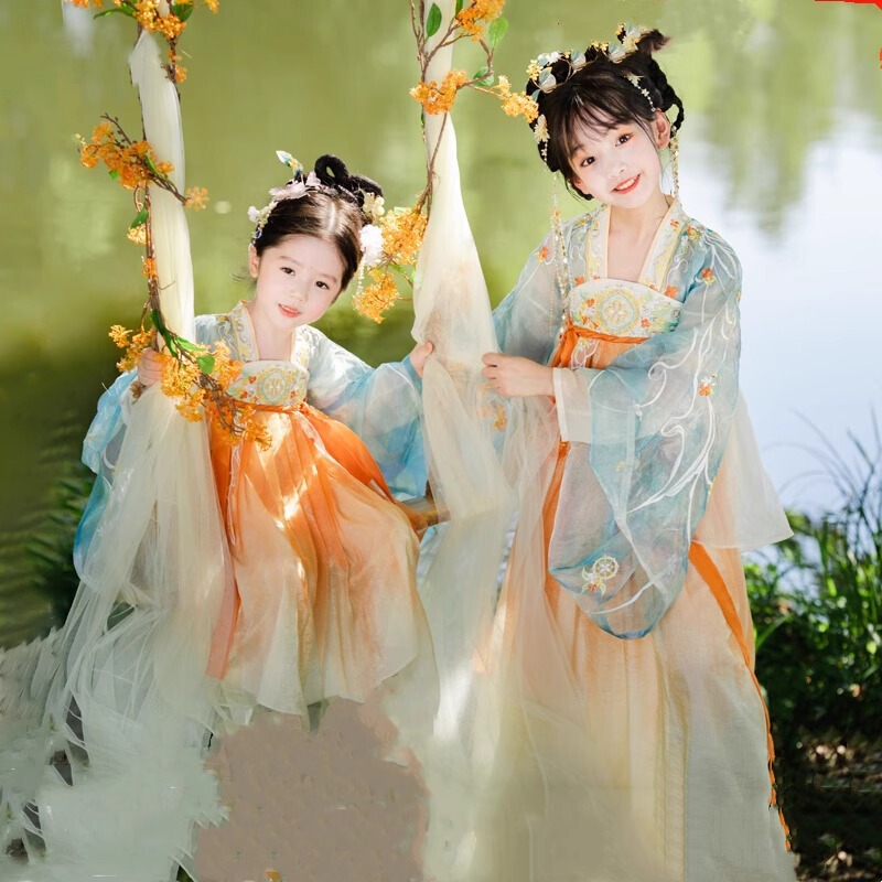 Hanfu-Style Fairy Princess Dress for Girls, Spring and Autumn, Chinese Style, Elegant Long-Sleeve, Modified Ancient Style, Chest-Length Dress