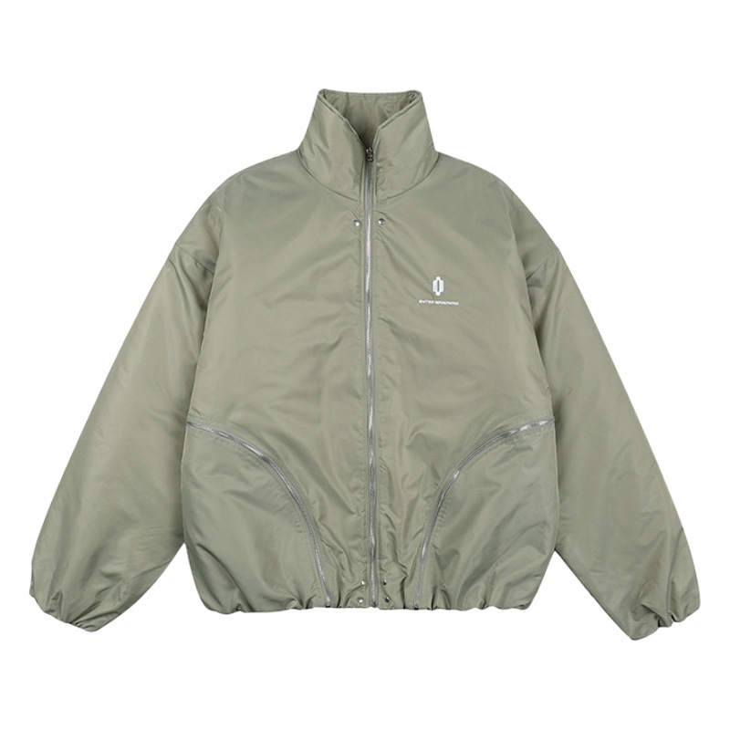 # OVDY invierno Chaqueta de algodón acolchado de los hombres de moda de los hombres de costura multi-cremallera diseño bordado pequeño logo chaqueta de la chaqueta de vuelo