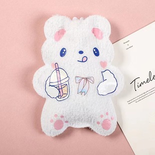 New Cartoon Teddy Velvet Hot Water Bag Warm Hand Treasure Hot Compress Water Injection Bag Student Small Warm Hand Bag Four Colors