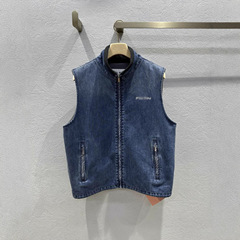 南油高端女装2025年秋冬MIU*新品法兰绒里衬立领背心牛仔外套女