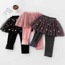 女宝宝裙裤洋气2025秋冬新款女童加绒打底裤假两件网纱裙子保暖裤