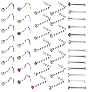 Stainless steel nose nail curved rod L Rod foreign trade Hot nose ring foreign trade hot rhinestone nose nail puncture jewelry 10/bag