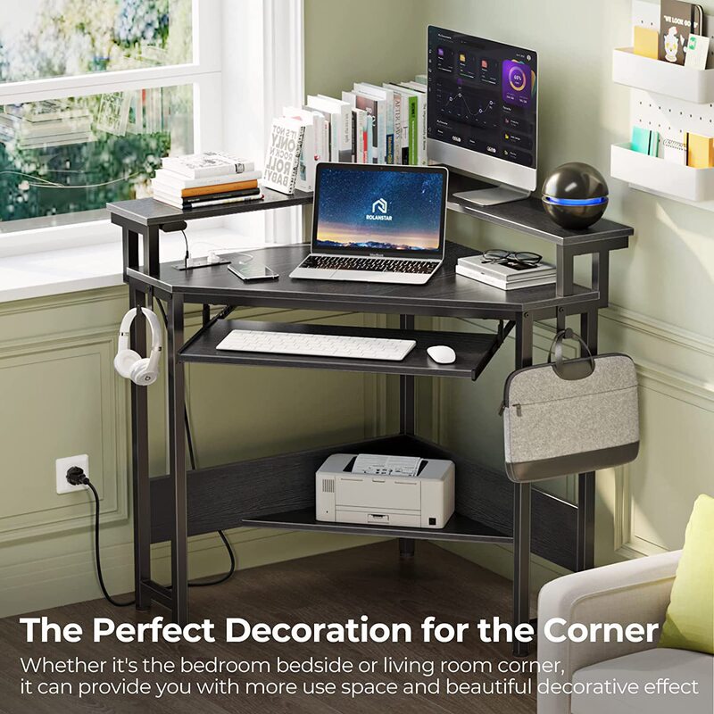 Cross-Border Corner Desk with Keyboard Tray, Monitor Stand, Power Outlet, Led Light, Small Triangular Computer Desk Cross-Border Corner Desk with Keyboard Tray, Monitor Stand, Power Outlet, Led Light, Small Triangular Computer Desk