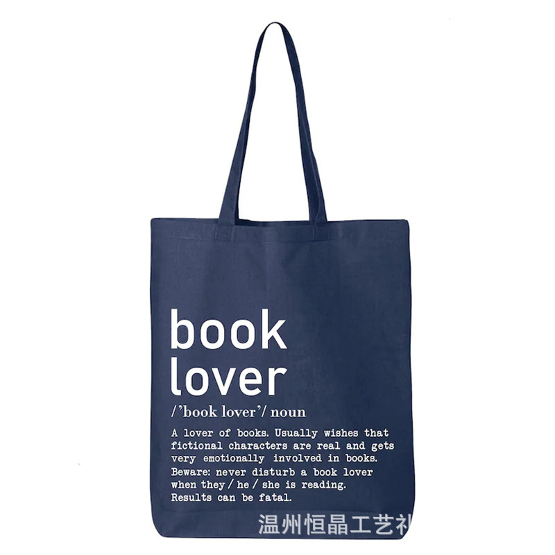 Navy Blue Book Lover Noun Tote Simple Letters Tote Canvas Bag